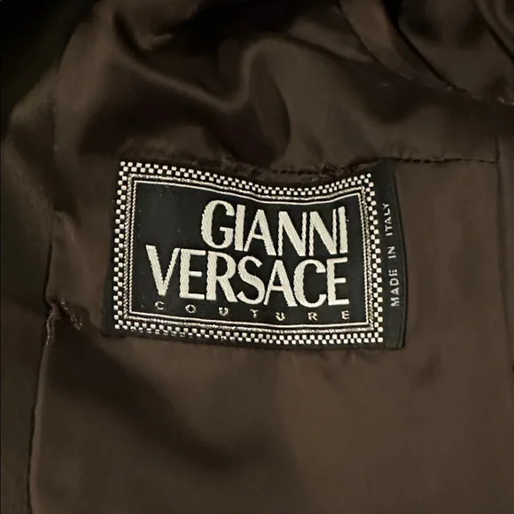 Gianni Versace couture2 piece dress & overcoat brown silk satin suit
